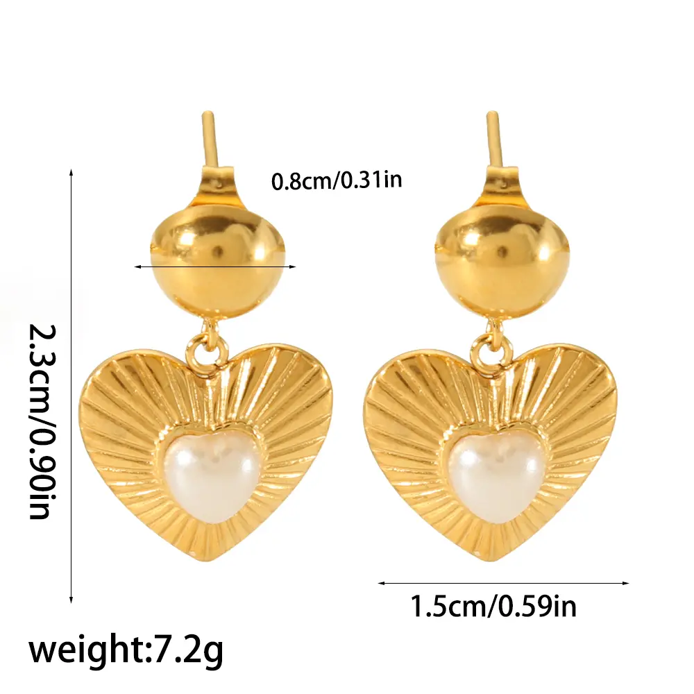 1 par de pendientes de mujer de acero inoxidable con forma de corazón, estilo clásico vintage, chapados en oro de 18 quilates, con incrustaciones de perlas de imitación h5 Imagen2